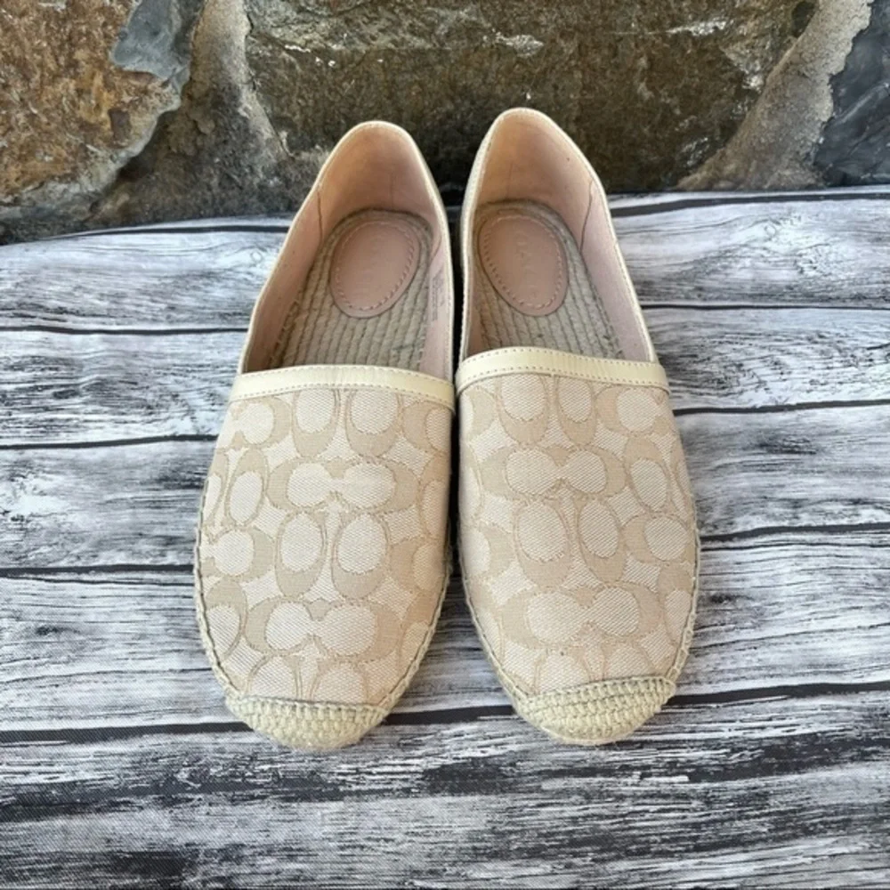 Coach Casey Espadrille beige ivory slide size 9